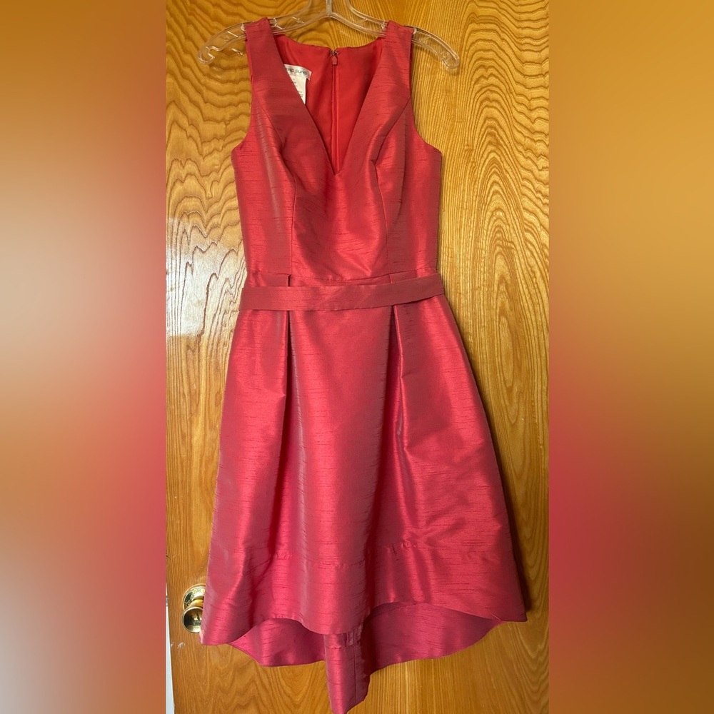 Alfred Sung Prom Dress D586 Candy Coral Size 10 V-neck Cocktail Bridesmaid